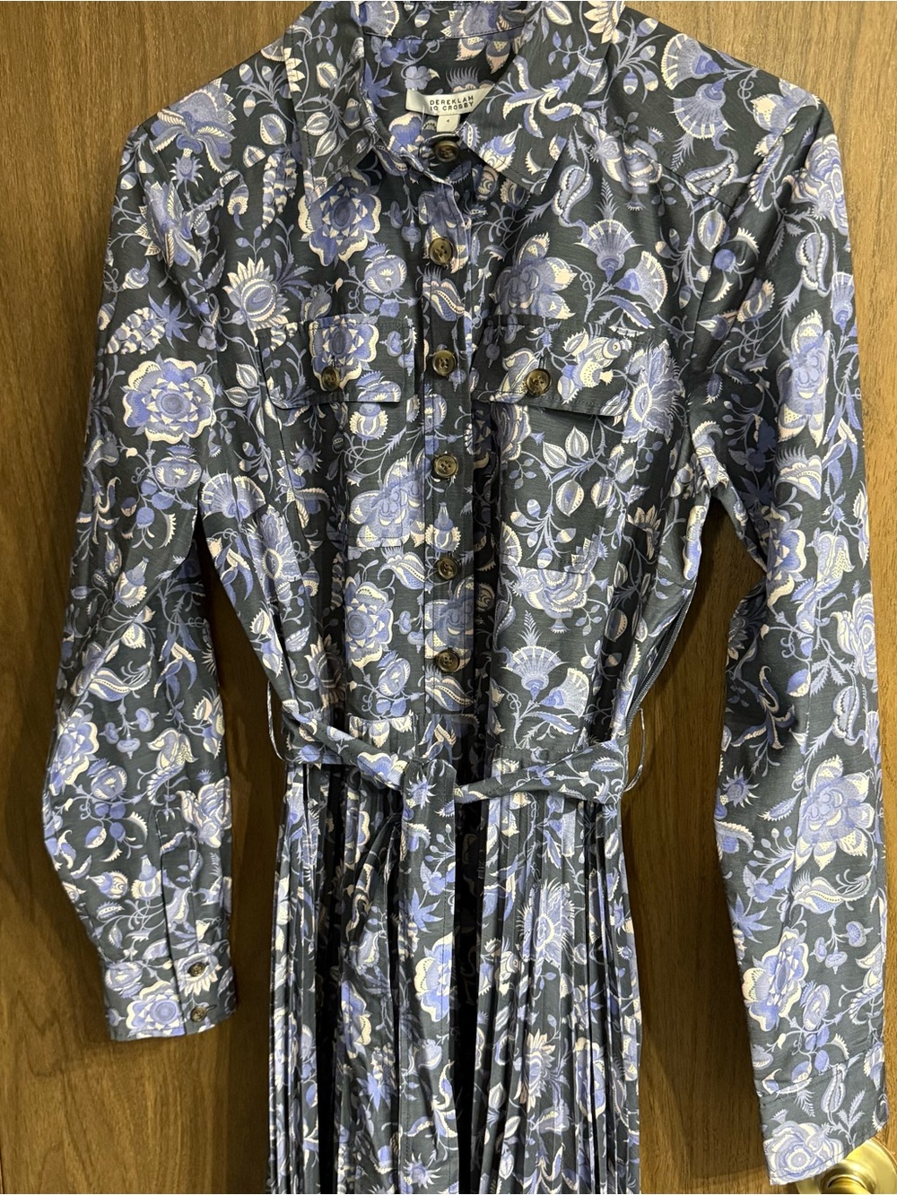 Derek Lam 10 Crosby Kenza Pleated Midi Dress in Batik Navy Floral Size 4 NWT